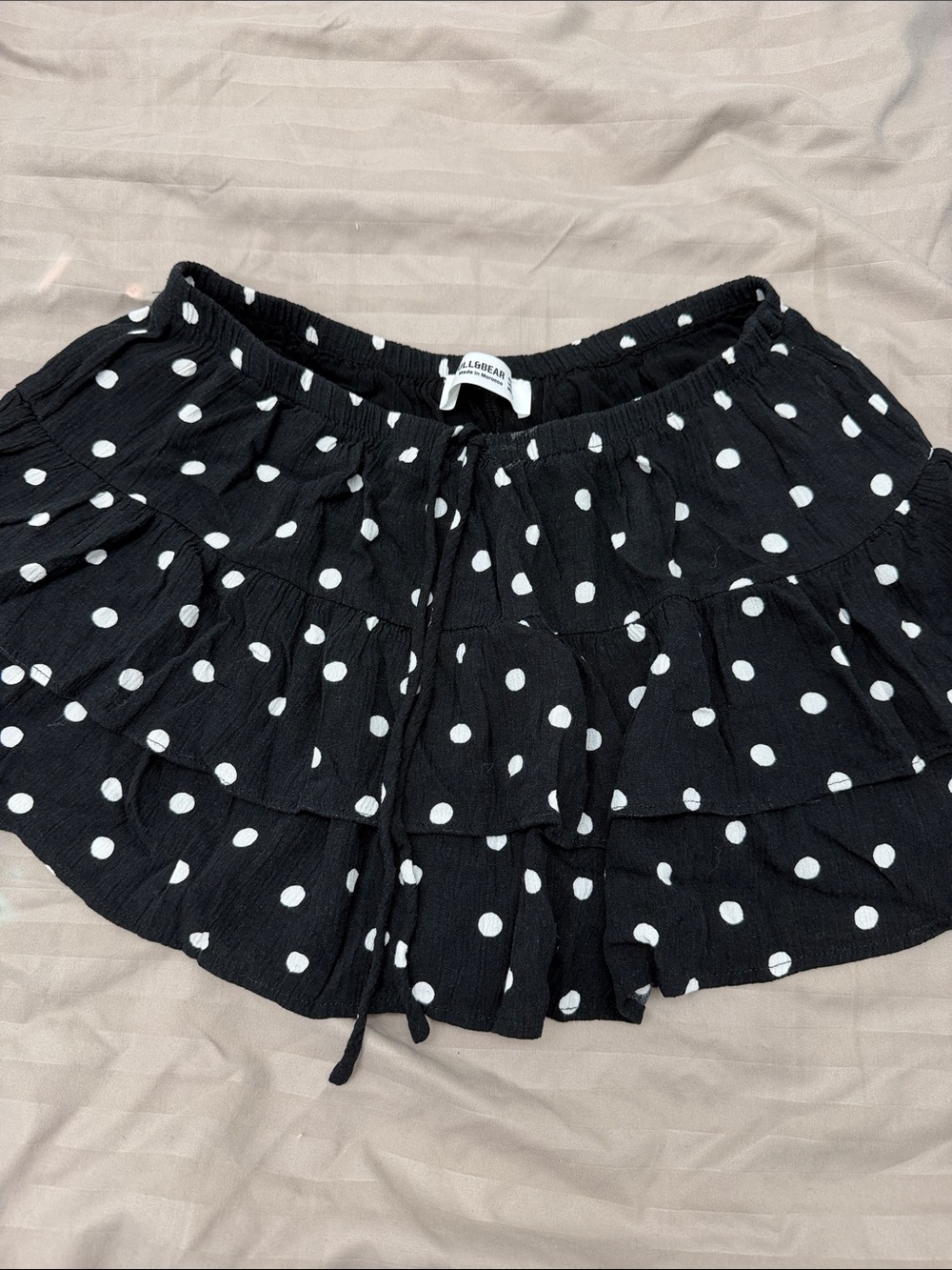 Pull&Bear Black and White Polka Dot Tiered Mini Skirt
